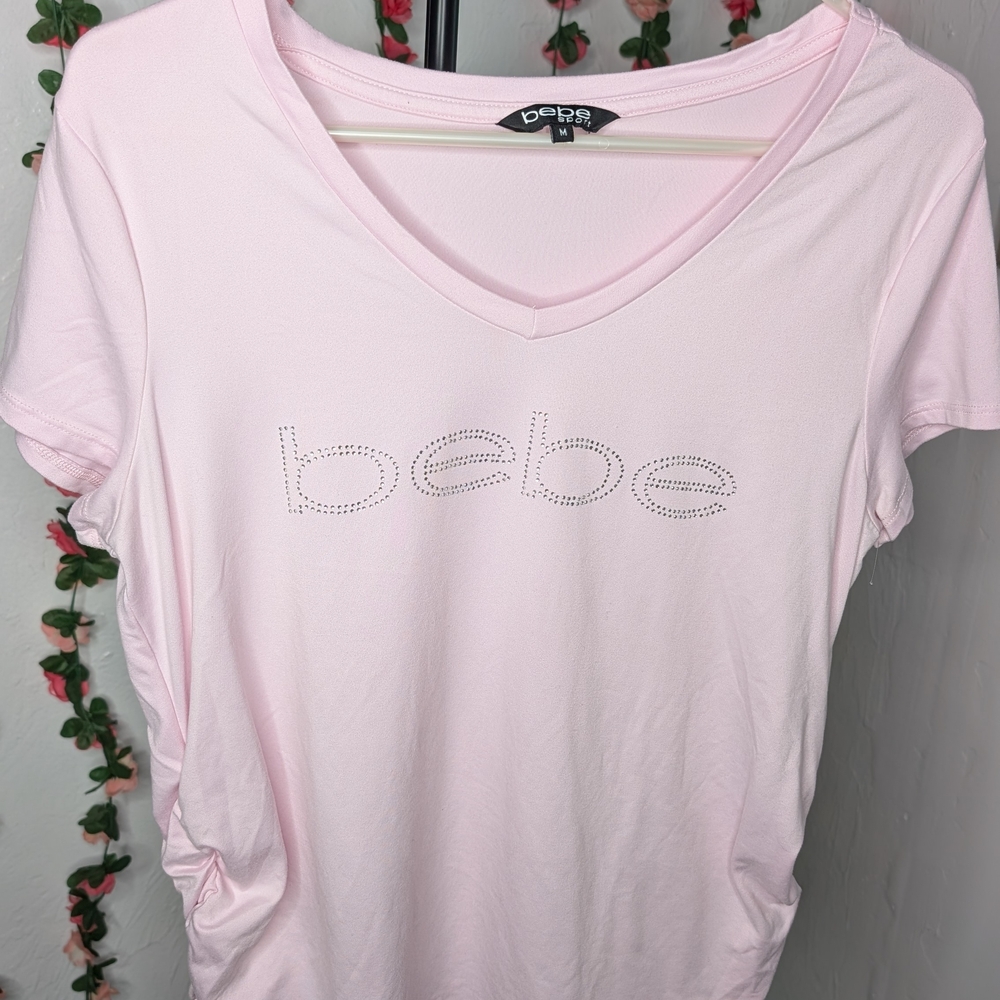 Bebe Sport Soft Pink V-Neck Top